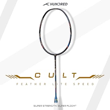 HUNDRED Cult 79 Carbon Fiber Unstrung Badminton Racket with Full Racket for Intermediate Players (83g، Max Tension - 32LBS)