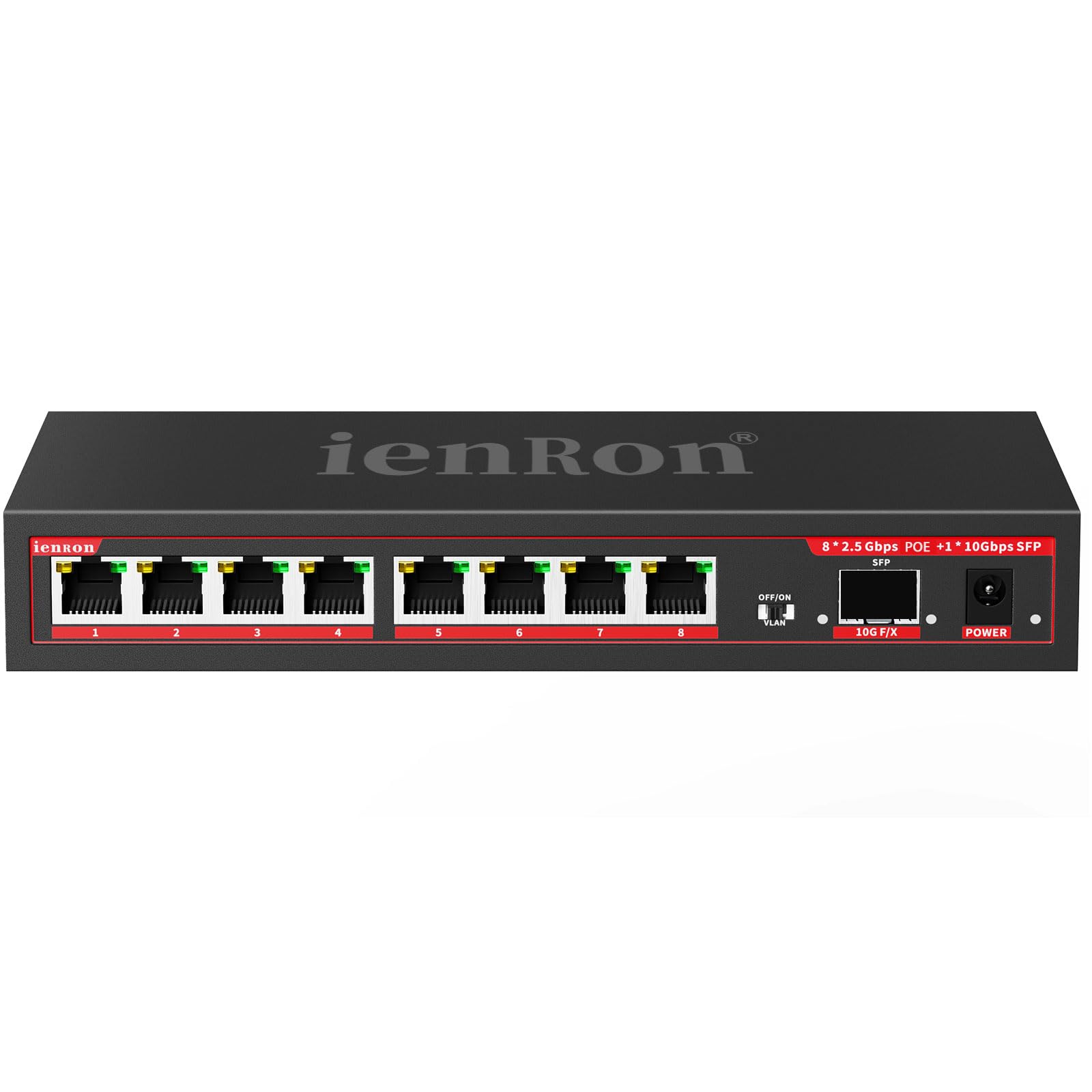 Switch PoE a 8 porte da 2,5 GB con Uplink SFP+ da 10 Gb | 15 W per porta, budget totale 120 W, IEEE802.3af | Supporto VLAN | Alloggiamento in metallo senza ventole | Plug & Play | Montabile a parete |