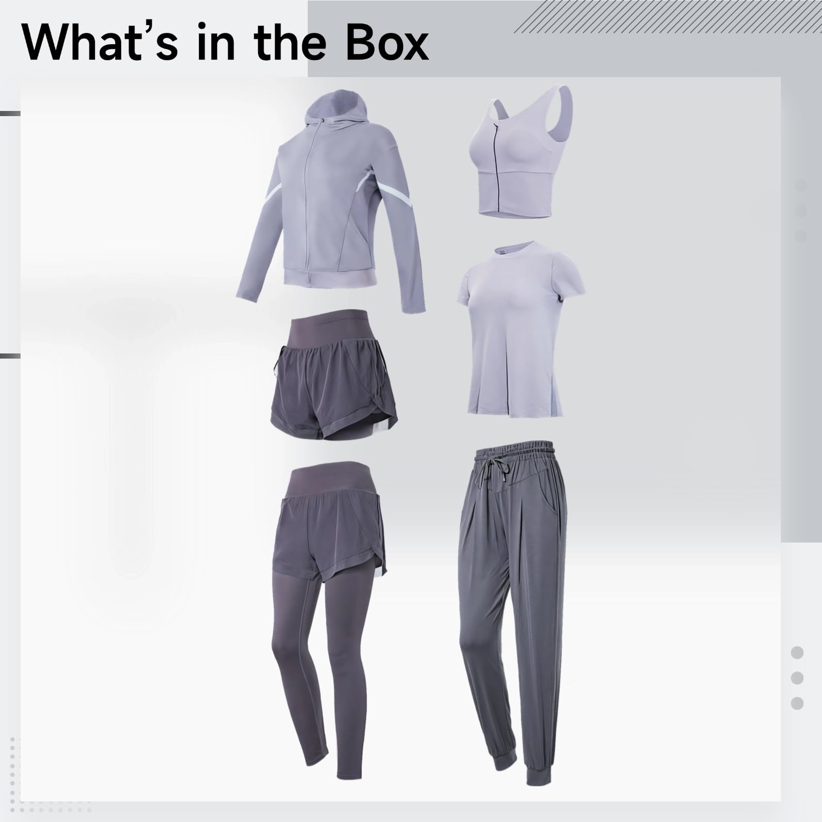 Purple - Conjunto de ropa deportiva de 6 piezas para mujer, sudadera con capucha, camiseta, camiseta sin mangas, leggings, pantalones cortos, pantalones, tela elástica transpirable en tallas S a XXL