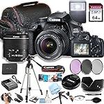Canon EOS 4000D / Rebel T100 DSLR Camera w/EF-S 18-55mm F/3.5-5.6 Zoom Lens + 64GB Memory, Filters,Case, Tripod, Flash, and More (34pc Bundle) (Renewed)