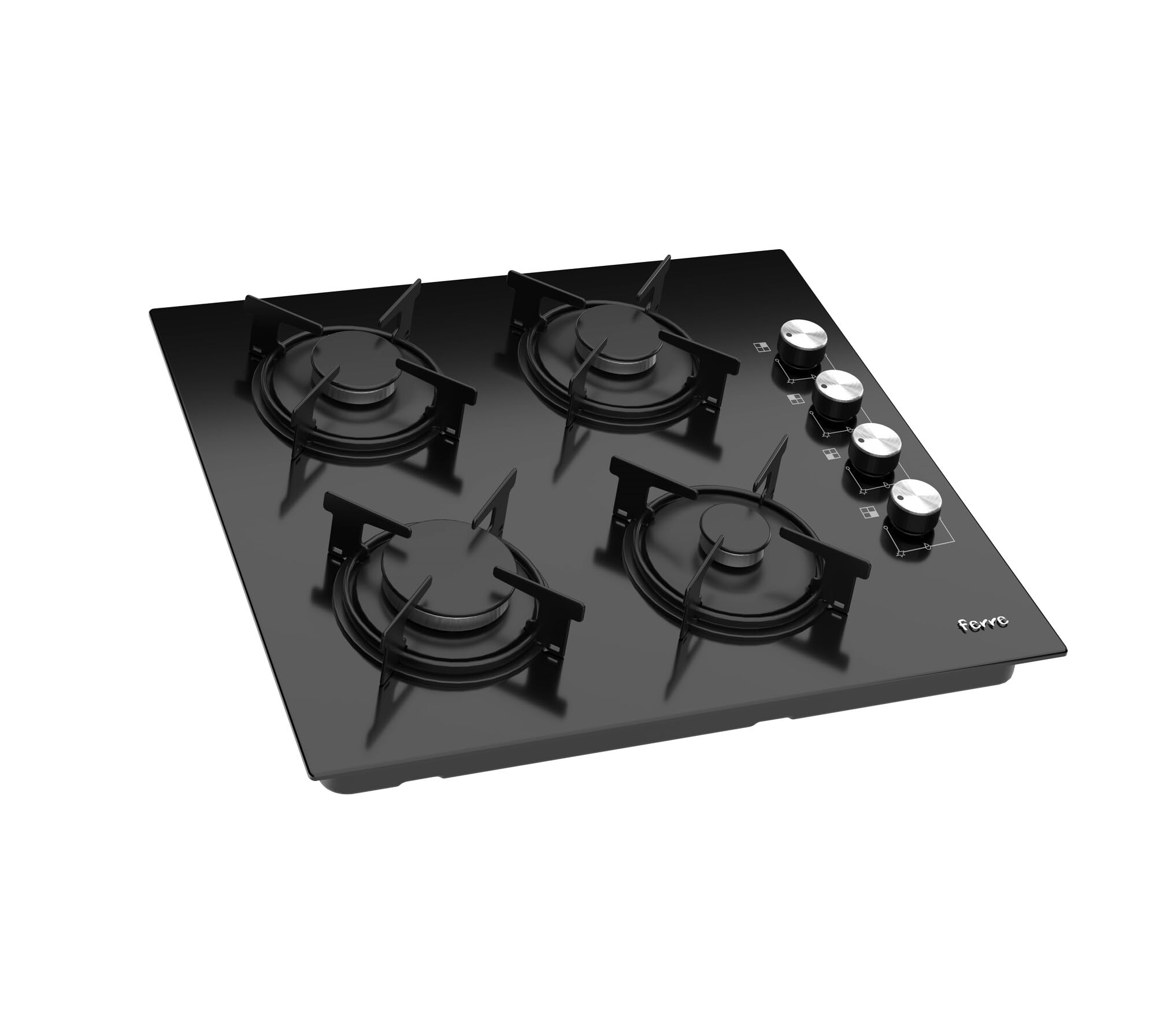 2140 BL - 60cm Built-in Gas Hob - 4 Burners - Black Glass