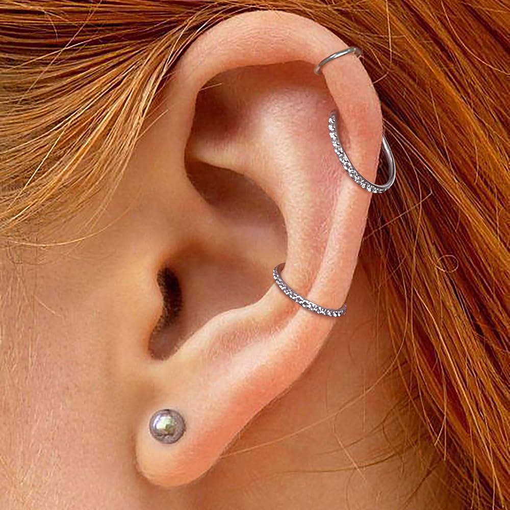 5/10 aros para tabique, 16 g/1,2 x (6-8-10) mm, acero inoxidable quirúrgico con circonita cúbica, aretes de aro para cartílago para roook, daith, tragus, patrón de concha, oro y plata