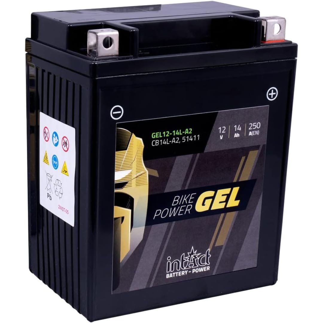 intAct - BATTERIA GEL PER MOTOCICLI Bike-Power GEL12-14L-A2. Sostituisce YB14L-A2, YB14L-B2, YTX14AHL-BS. Batteria per moto 12V 14Ah 250A. Dimensioni: 135x91x160 mm.