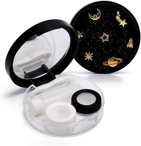 ofone Estuche para lentes de contacto, lindo kit de fundas de contacto con luna y estrellas, herramienta para quitar lentes, pinzas, solución de