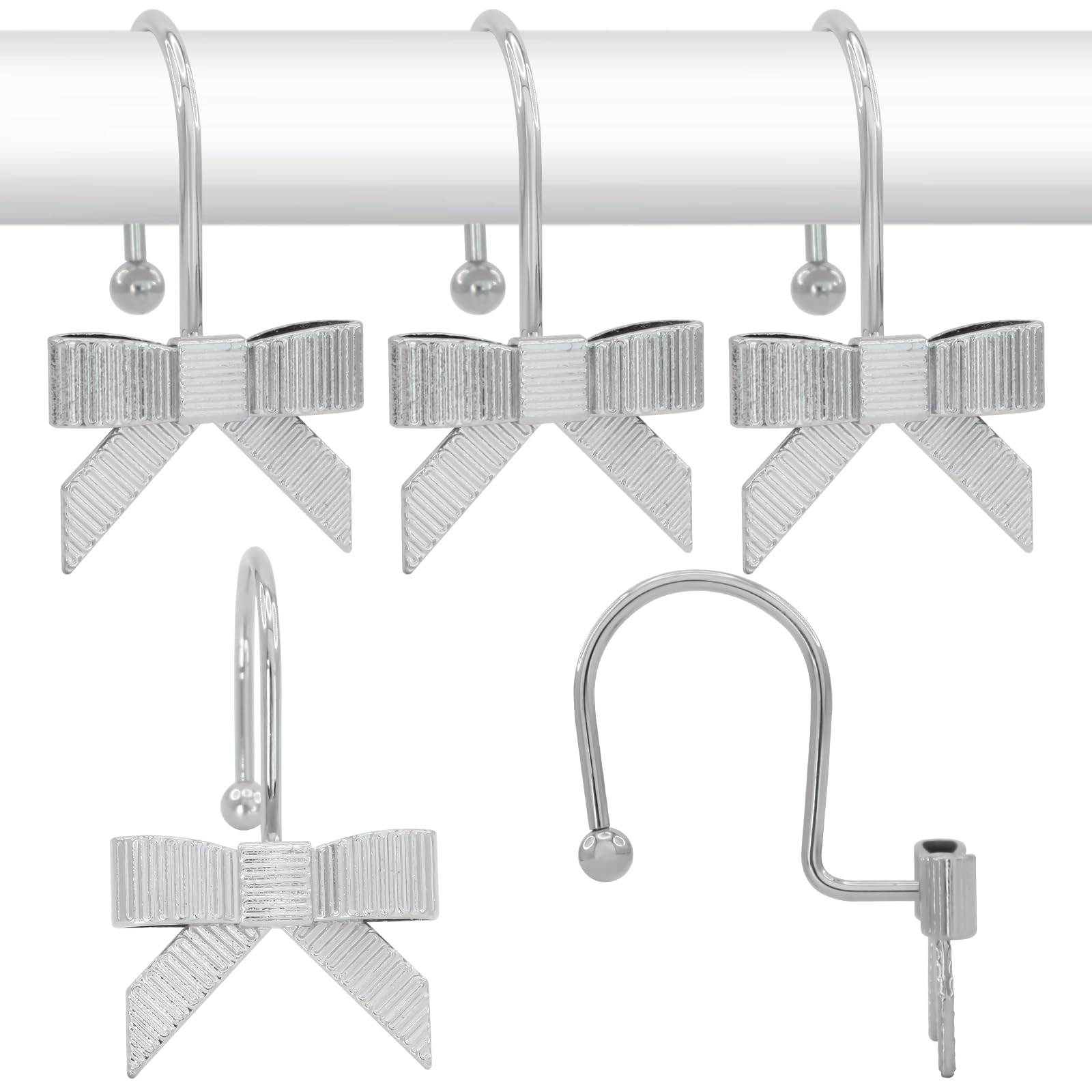 Ganchos decorativos para cortina de ducha con lazo de lujo moderno, juego de 12