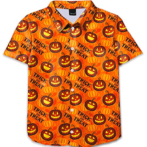 Image of Boys Pumpkins Button Down Shirts Girls Kids Halloween Short Sleeve Top Orange 11-12 Years