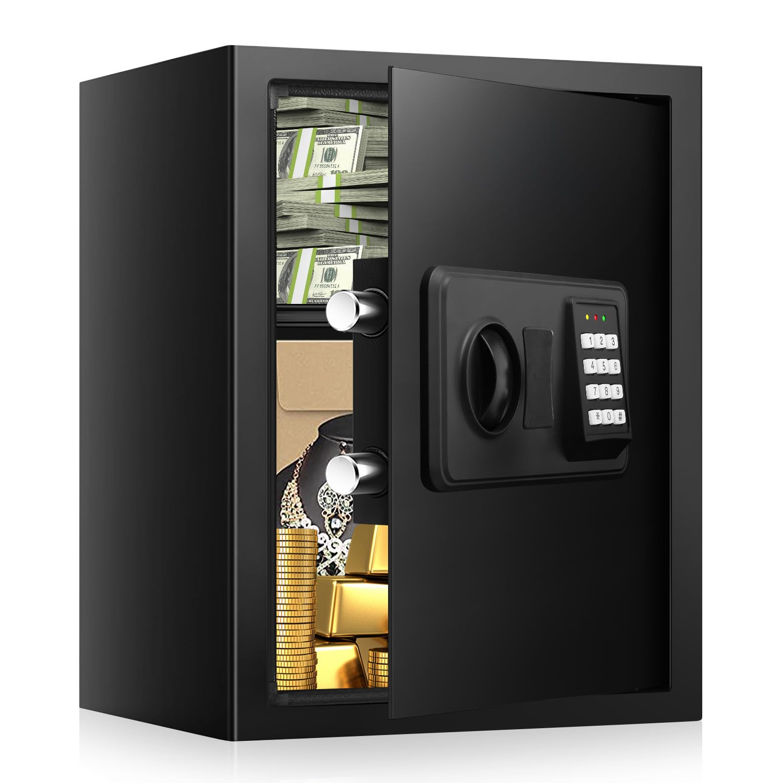 2.8 Cub Home Safe Fire and Waterproof, Anti-theft Fireproof Safe Box with Digital Keypad, Spare Keys and Removable Shelf, Personal Safe for Home Money Medicine Valuables