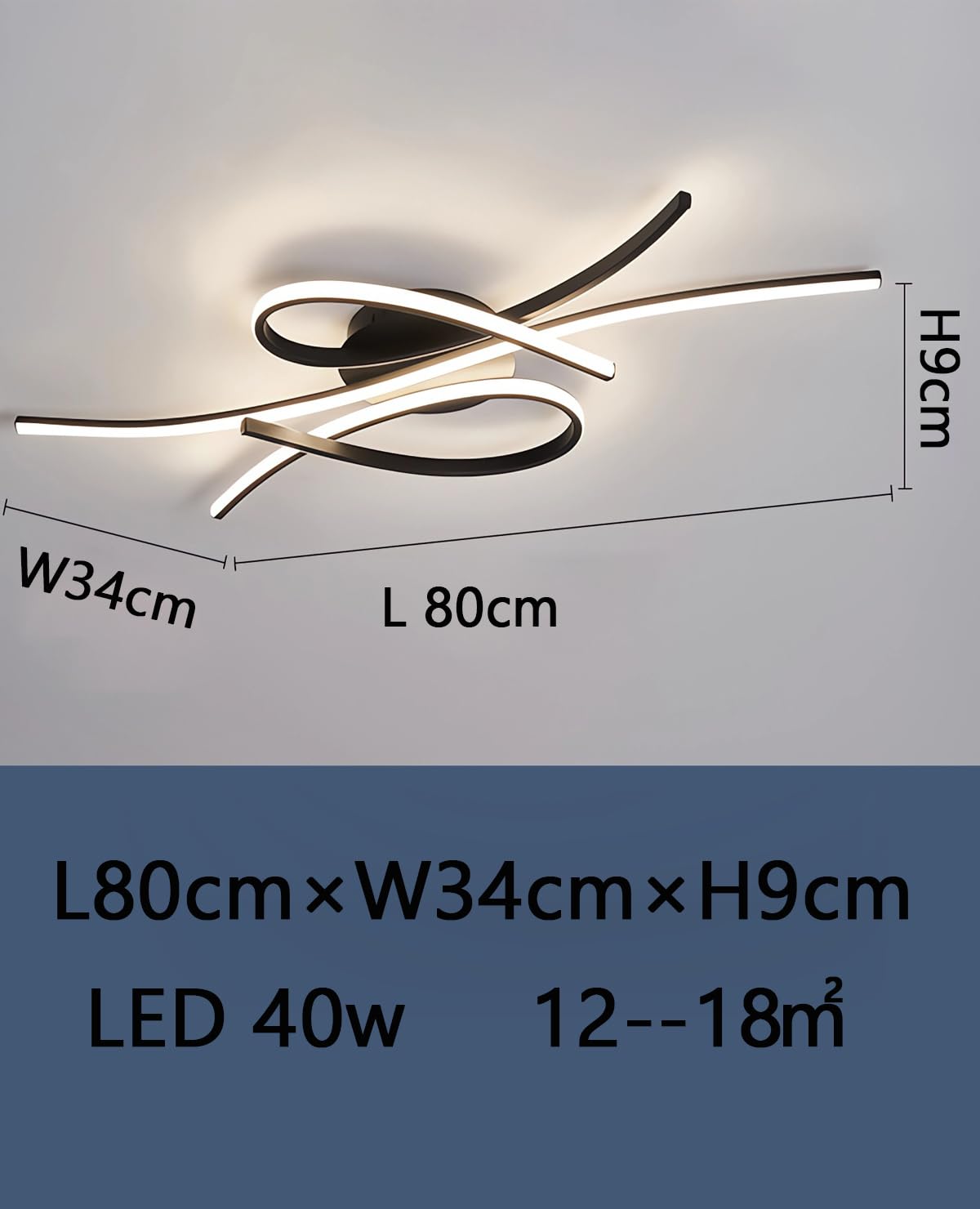 Lampa sufitowa Nowoczesna lampa sufitowa LED Ściemnialne oświetlenie salonu z pilotem Lampa sufitowa do sypialni Czarna/złota do salonu Jadalnia Pokój do nauki itp. 3000k-6000k (czarny, 80cm)