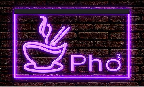 110125 Pho Vietnamese Vietnam Noodles Cafe Restaurant - Letrero de neón con luz LED (16 x 12 pulgadas, morado)