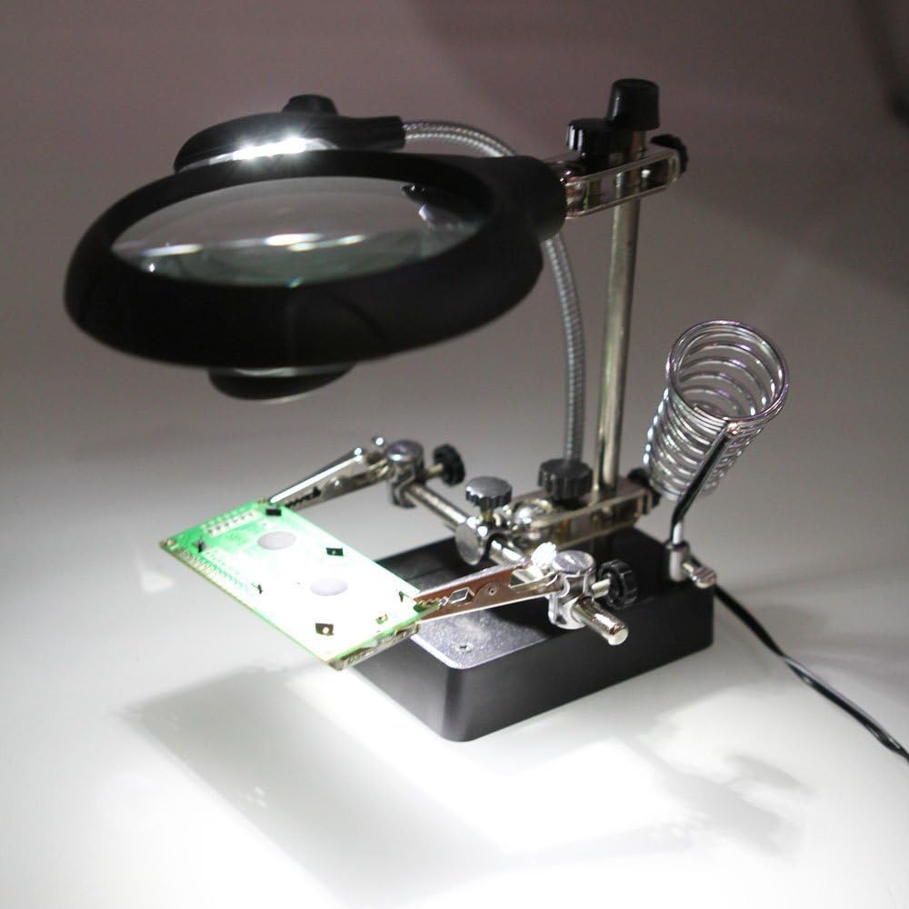 LED Light Stand Loupe, Lighted Helping Third Hands Clamp Clip Magnifying Soldering Stand Watch Jewelry Repair Loupe Magnifier (2.5X7.5X10)