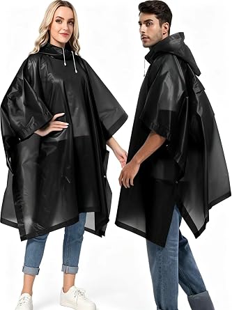 2-Pack Reusable Rain Ponchos for Adults, HOOMBOOM Raincoats Emergency Survival for Women/Men Hood and Drawstring