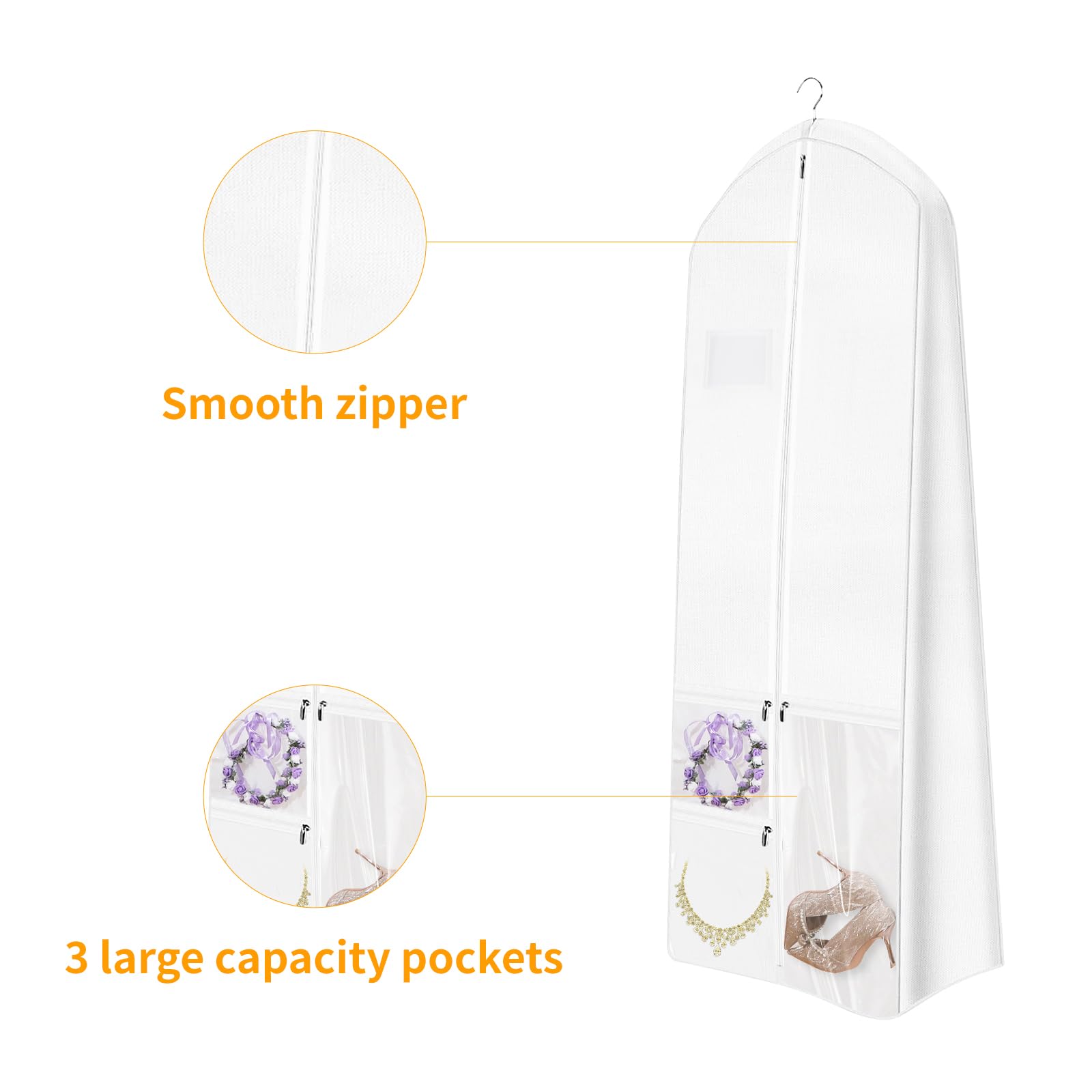 Borsa Per Abiti Da Sposa Lunga 180 Cm - Traspirante, Con Zip E Tasche, Per Viaggi E Conservazione - Foto 3