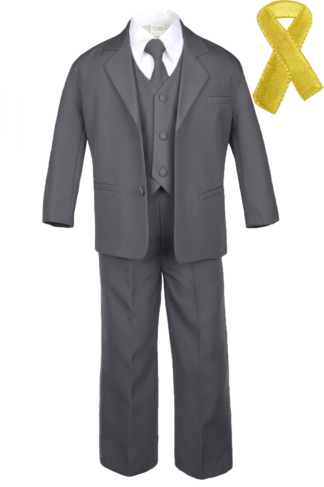 Unotux 5pc Baby Boy Teen Dark Gray Suit w/Cancer Awareness Ribbon Adhesive Hope Patch (18, Add Yellow Ribbon)