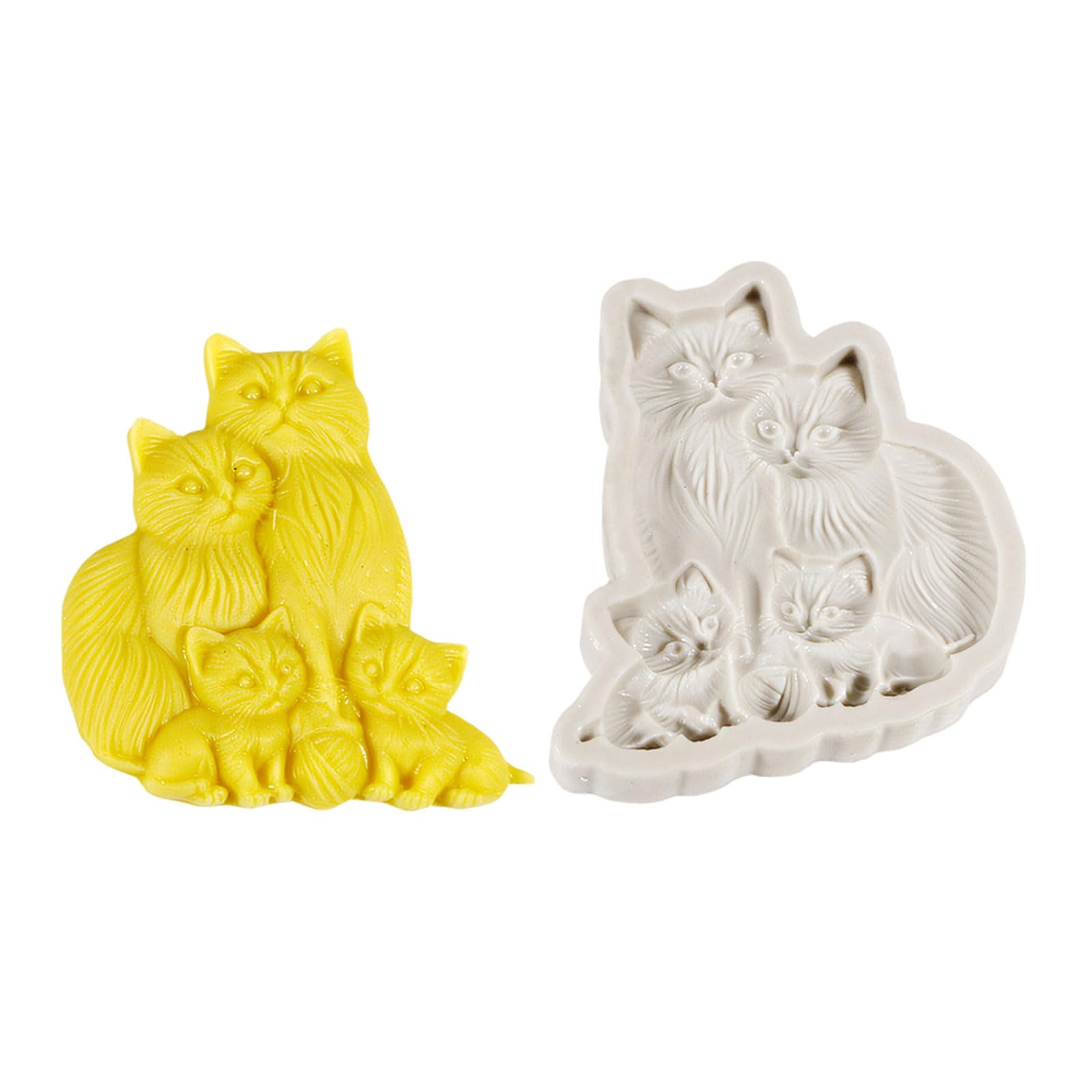 Tsophreniq 3D Cats Family Silicone Molds Food Grade Silicone for Resin Casting Soap Making Gypsum Statue Ornament Food Grade Elastomer Cast
