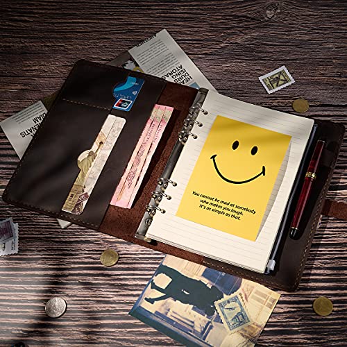 [Wowlomo] Leather Notebook Refillable A5 Leather Journal Writing Notebook With Lined, Handmade Vintage 6 Ring Binder Travel Journal Diary Organizer With Leather Pocket/Card Bag For A5 Fill Paper And Men|Women|Work|Gift #TOP1