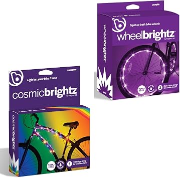 Brightz LED Bike Lights Bundle Includes CosmicBrightz LED Frame Rope Light and WheelBrightz LED Bike Wheel Lights, 2-Pack Vibrant, Easy to Install, Weather-Resistant, Perfect for Kids & Adults