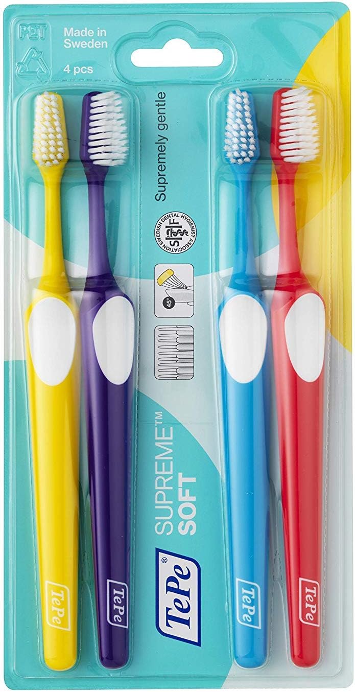 TEPE Supreme Soft Toothbrushes – Soft Bristle Toothbrush, 4 Pack ...
