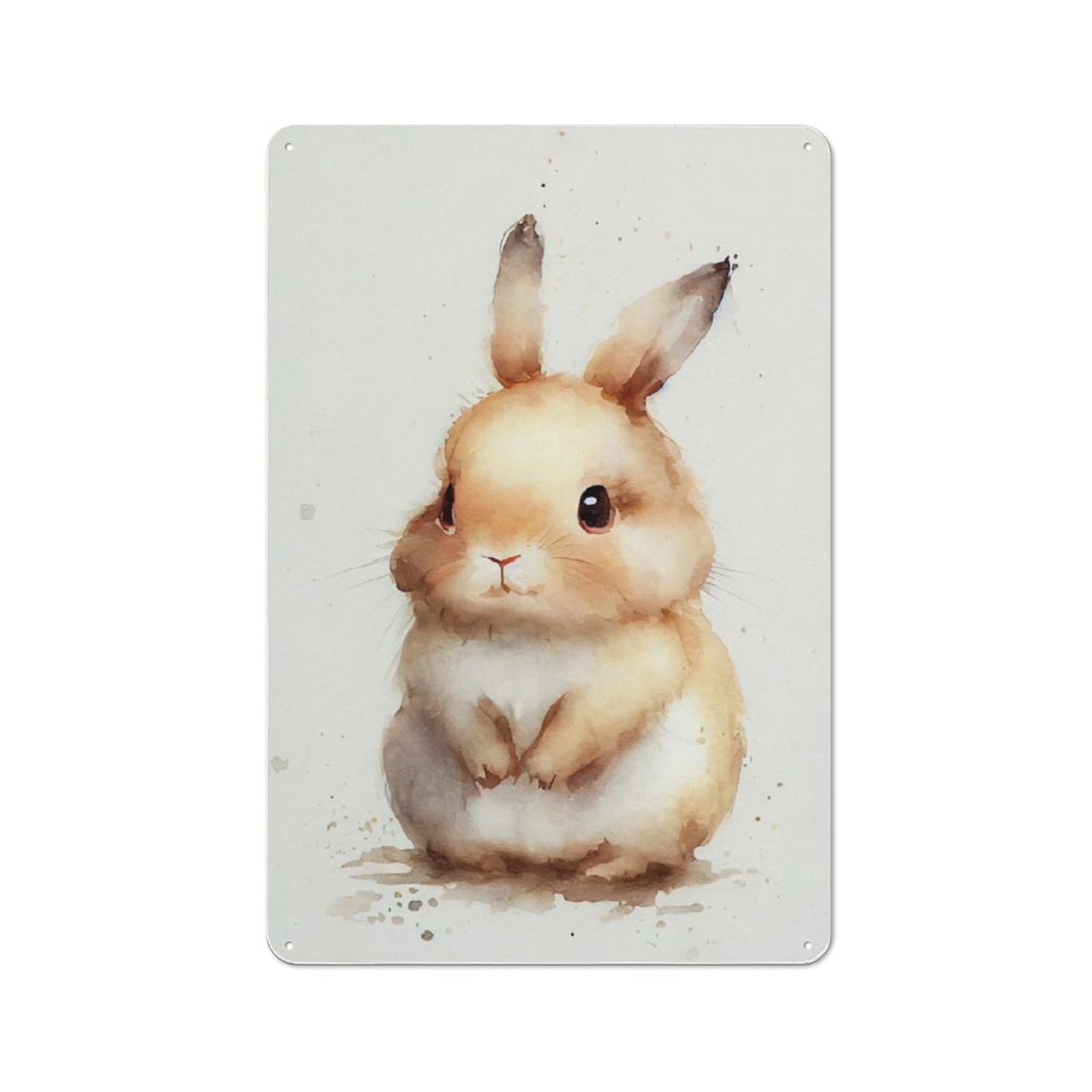 Junmoney Rabbit Bunny Watercolor Metal Sign 30X20cm With For Garage Wall, Vintage Decor, Tin Sign Wall Decor For Garages And Workshops