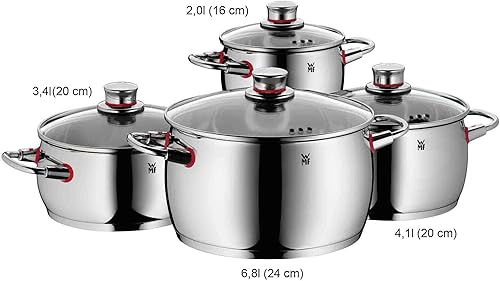 Miniatura 3 de WMF Juego de 4 utensilios de cocina de calidad con orificio de vapor, tapa de vidrio Cromargan de acero inoxidable cepillado, apto para todas las