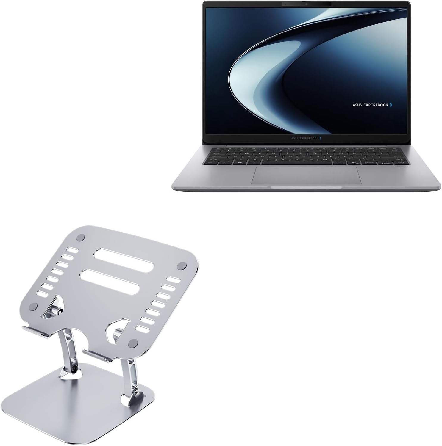 BoxWave Stand and Mount Compatible with ASUS ExpertBook P3 G2 (14 in) - Executive VersaView Stand, Ergonomic Adjustable Viewing Angle Metallic Riser - Metallic Silver