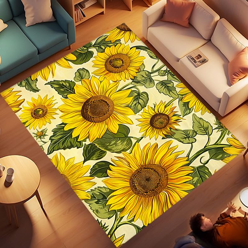 merlenuit Sunflower Rug - Sunflower Area Rug for Bedroom and Living Room - 94x63 inches