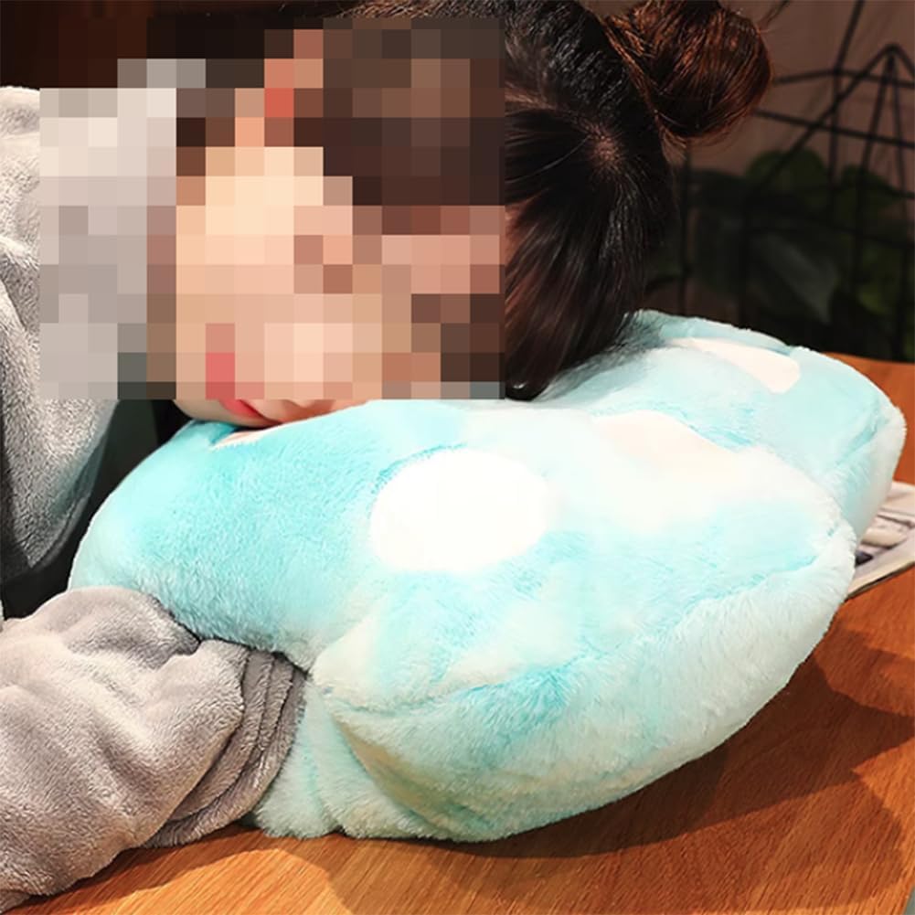 Tingting's Dream Cute Office Nap Sleeping Pillow Hand Warmer Pillow Office Chair Lumbar Support Pillow Sofa Waist Cushion with Blanket (Blue, 40CM Pillow + 1×1.6M Blanket)