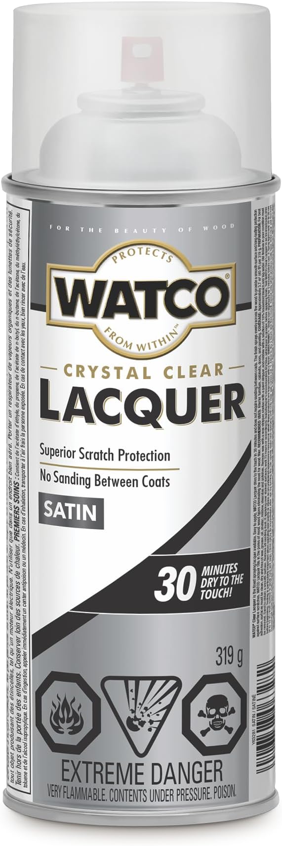 Watco 63281 Lacquer Clear Wood Finish Spray, 11.25 oz, Satin Clear
