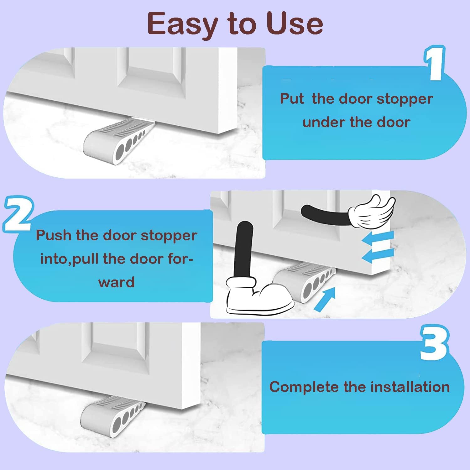 Door Stops, Rubber Door Wedges with Holders, Non-Slip Door Stoppers Fits Wood Marble Tile Laminate Concrete Floor, Door Wedge for Children's Room Bedroom Kitchen Office Doors (4 Pack)