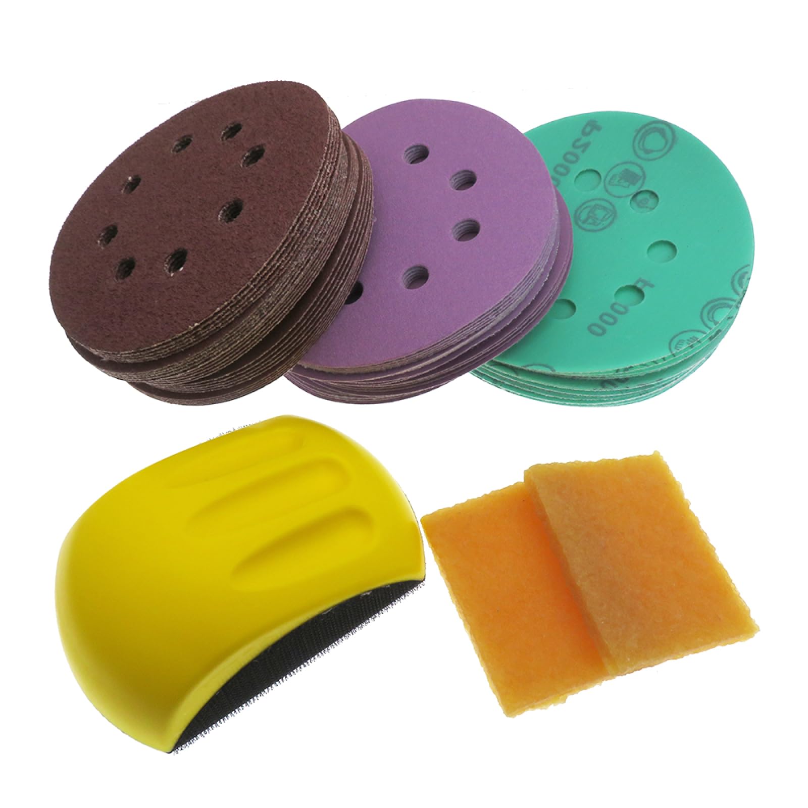 Disques Abrasifs Auto-agrippants De 12,7 Cm Assortiment De Papier Abrasif Grain 60-1000 Avec Bloc De Ponçage Et Nettoyeur De Ceinture Gomme Pour Meubles En Bois