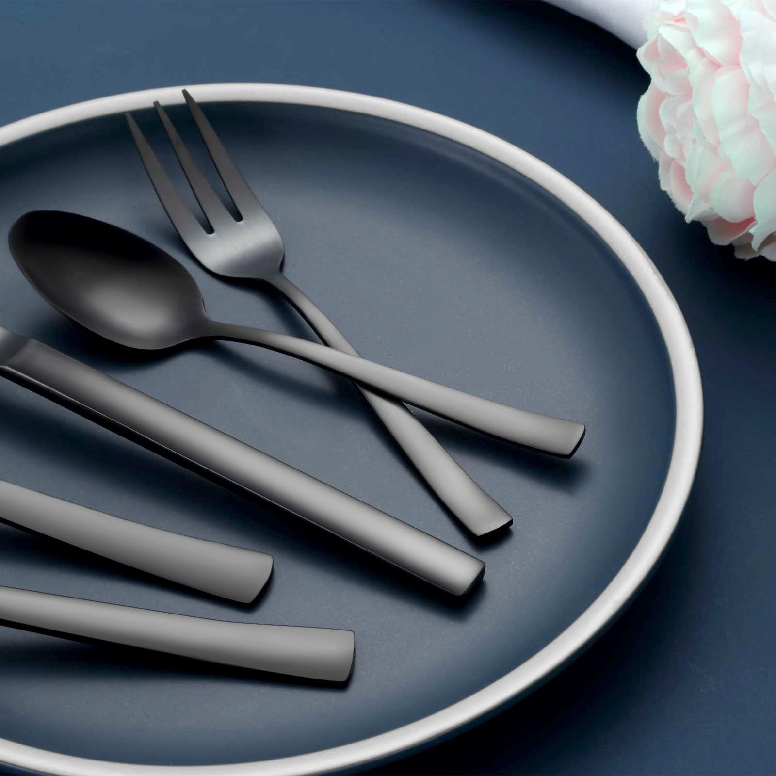 Hunnycook Set di posate per 6 persone, 30 pezzi, in acciaio inox, con forchetta, cucchiaio, coltello, set di posate per casa, cucina, ristorante, esterno, lucidato, lavabile in lavastoviglie