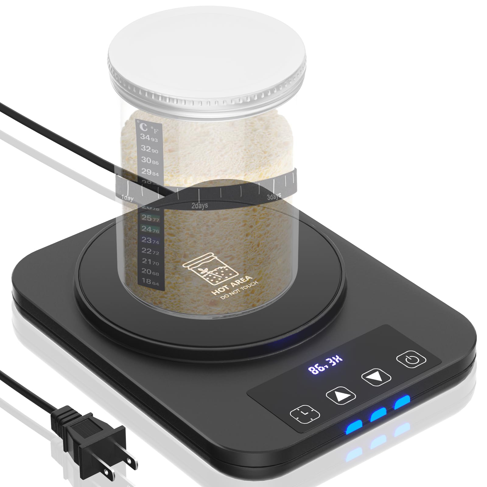 Sourdough Starter Warmer, Precise 1°F Thermostat Control (70-100°F) Sourdough Warming Mat, Smart memory Warming On/Off, 12-Hour Timer Sourdough Warmer?Black?