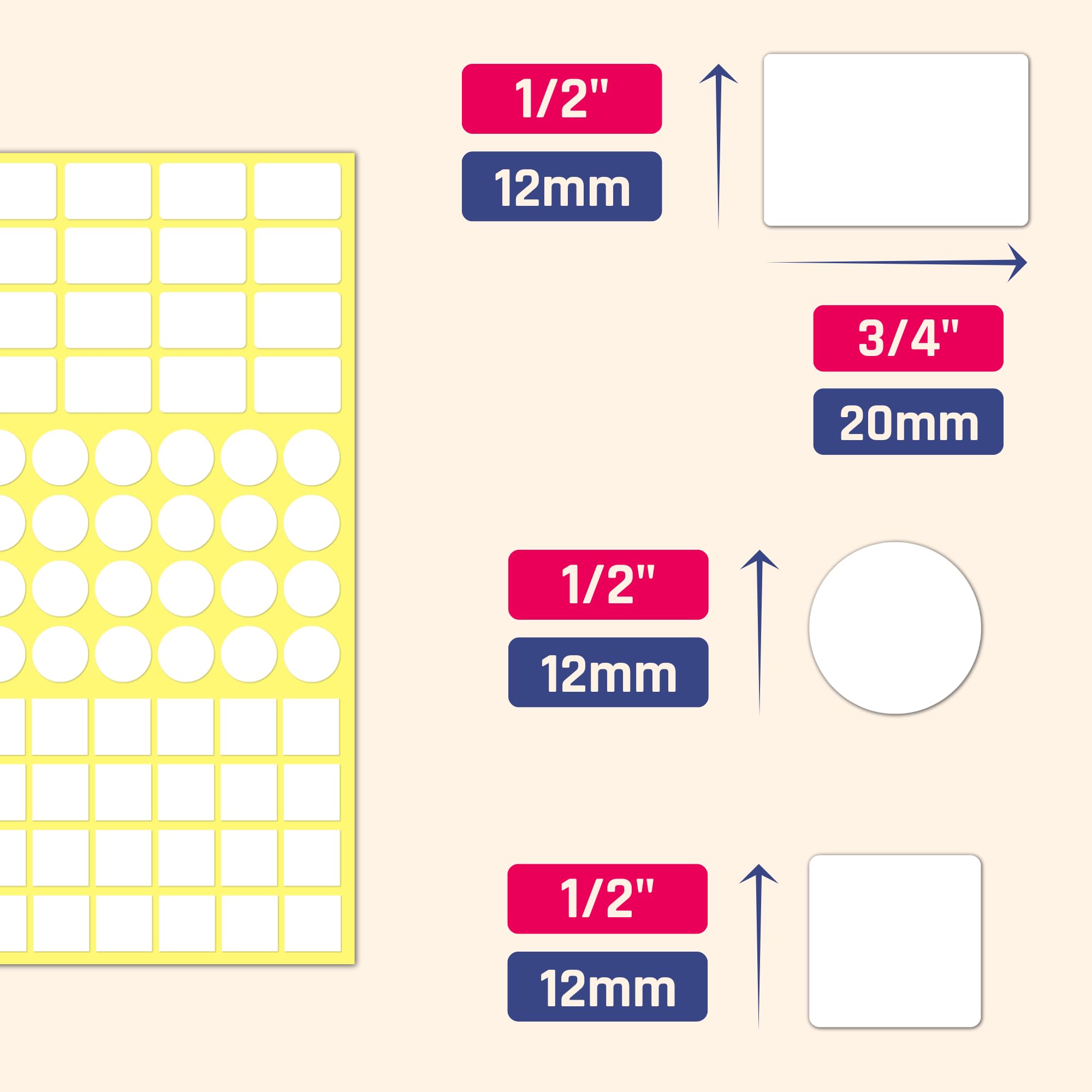 4000 Pieces, 3 Sizes - White Price Tags Stickers, Small Sticky Labels to Write On - 20 x 12 mm + 12 mm, 0.75 x 0.5 inch, 0.5 inch - Image 2