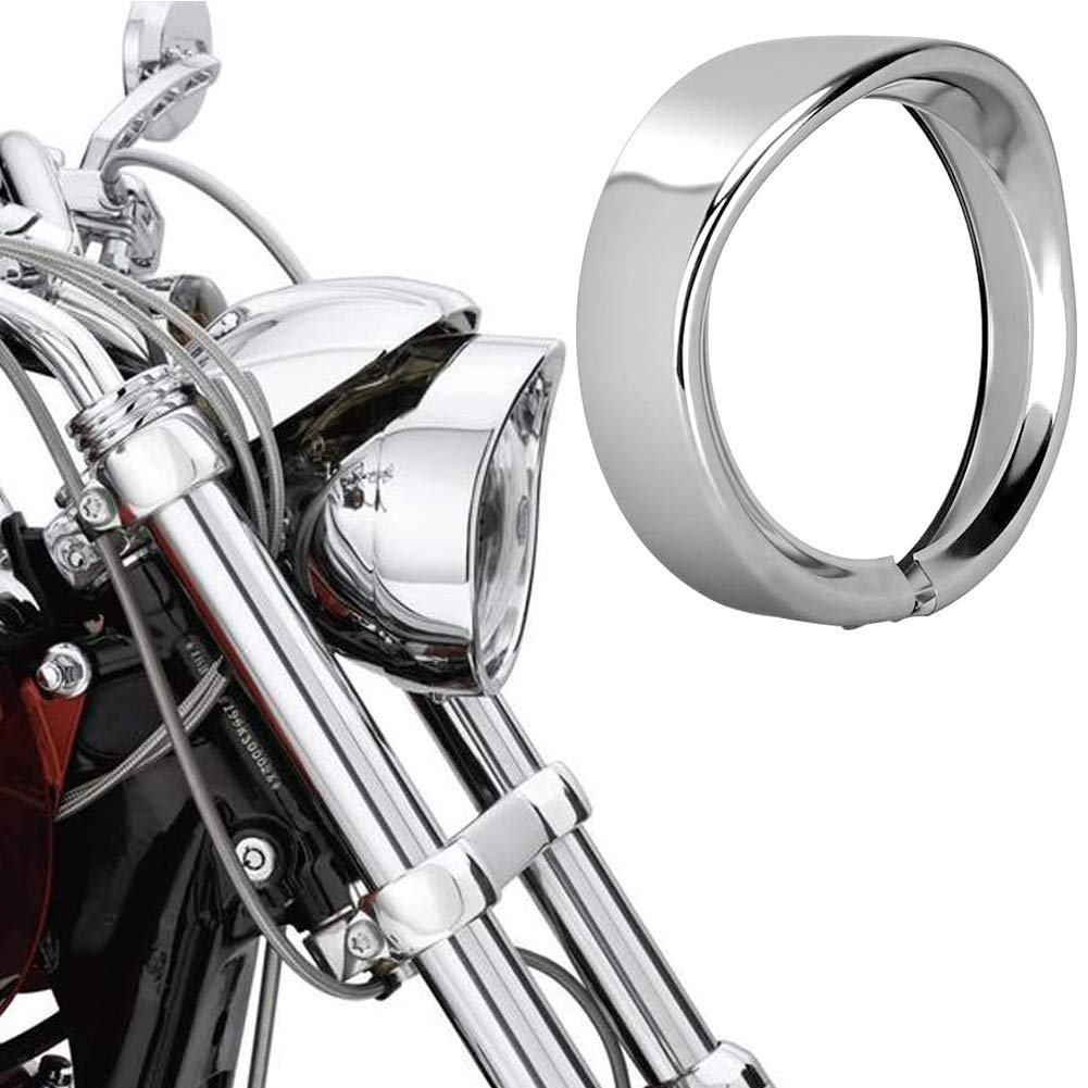 Ejoyous Scheinwerfer-Zierring, 7 Zoll, Silberfarben, Motorrad-Lampenverkleidung, Visierabdeckung aus Aluminiumlegierung, Einfache Installation, Stoßfest, Passend für Touring Road King FLHR FLD