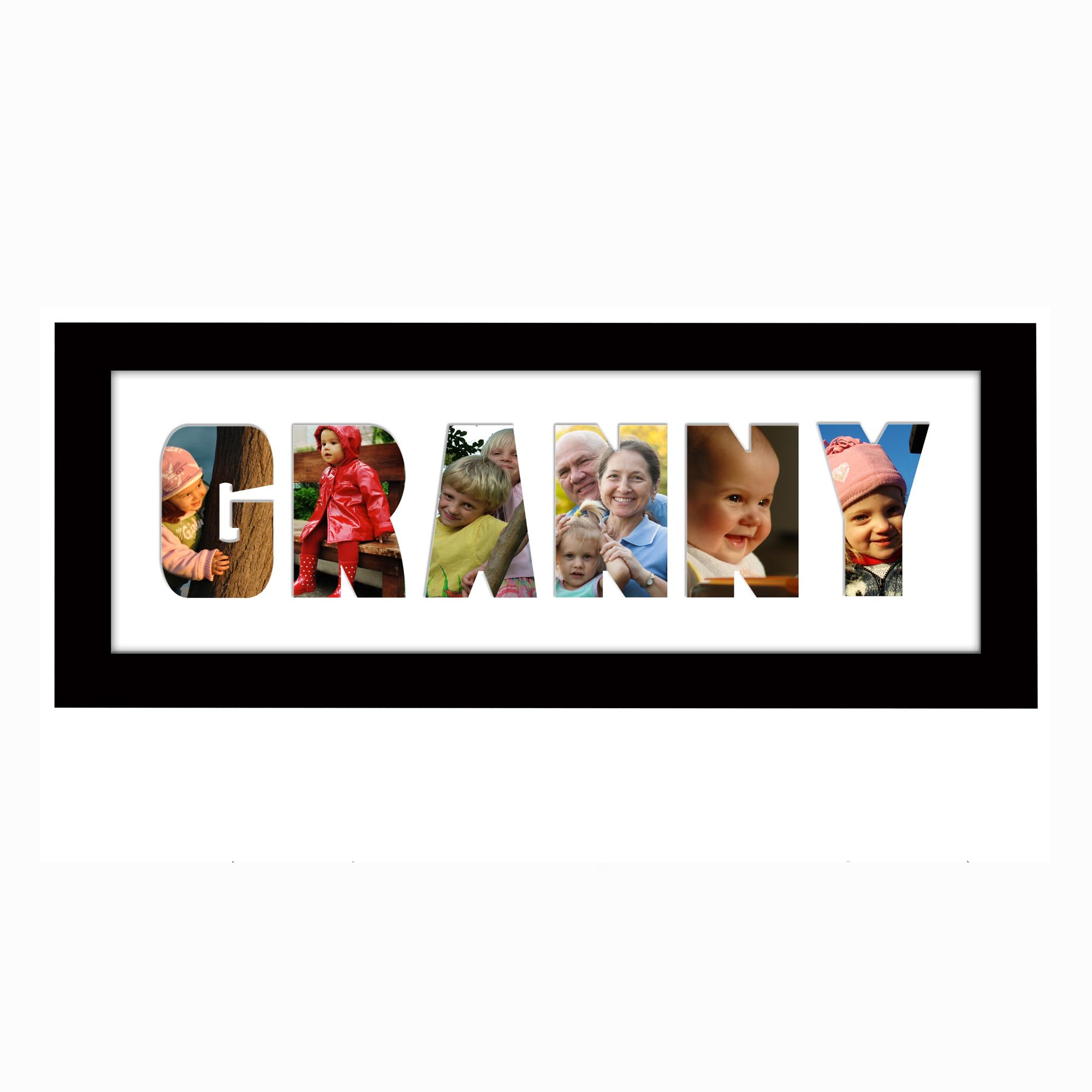 Photos In A Word Black Finish Frame White Mount Granny Photo Frame Letter Word Name Frame Single Mounted 14035A (Black Finish Frame White Mount)