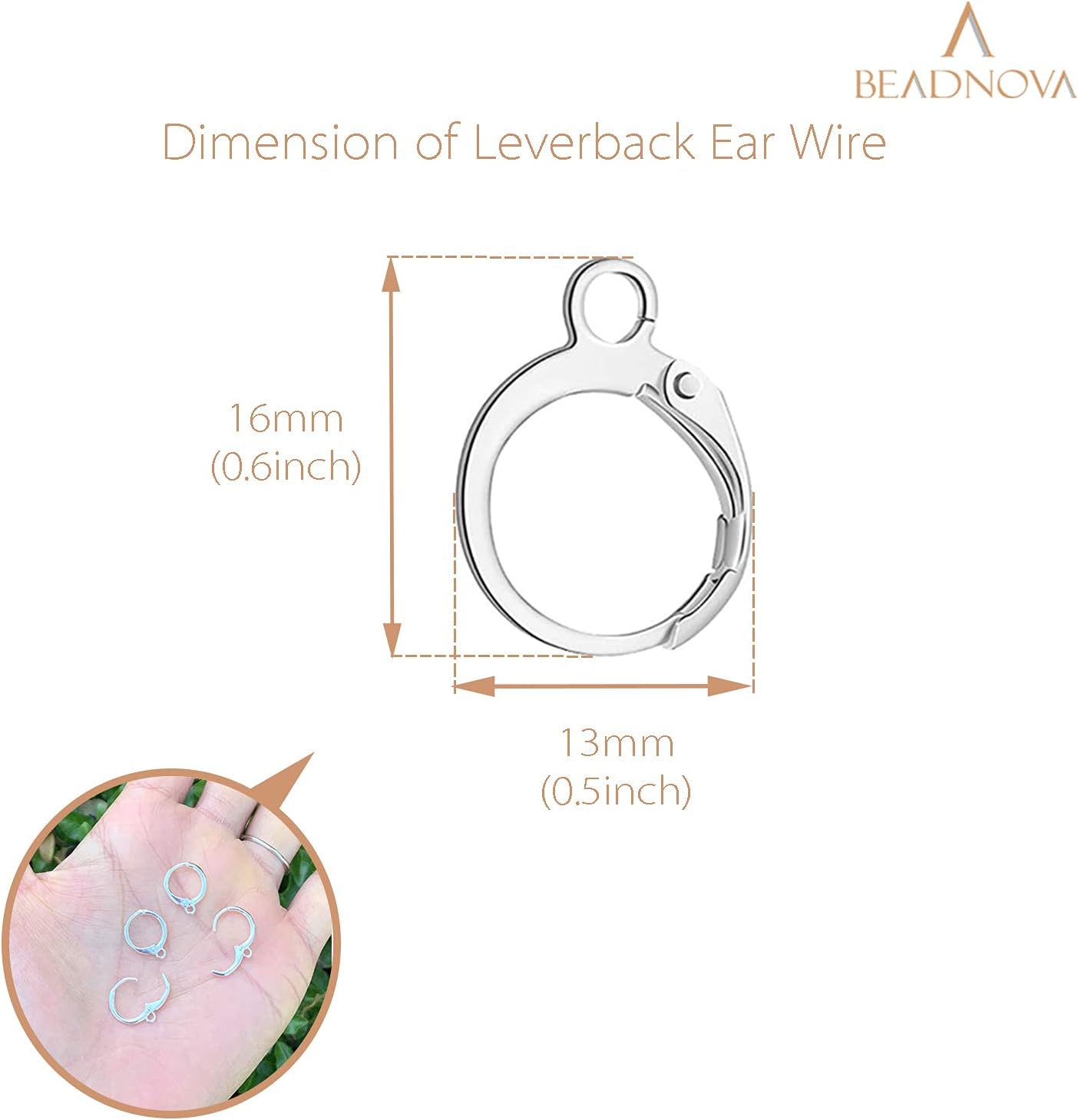 BEADNOVA Leverback Earring Hooks 60pcs French Ear Wire Lever Back Earwire for Jewelry Making Crafting (Silver)