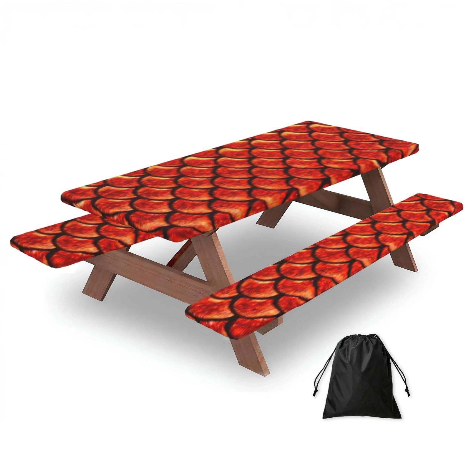 AYYQWE Red Fish Scale Print Picnic Table Bench Cover Outdoor Garden Party Decor Daily Accessory Gift