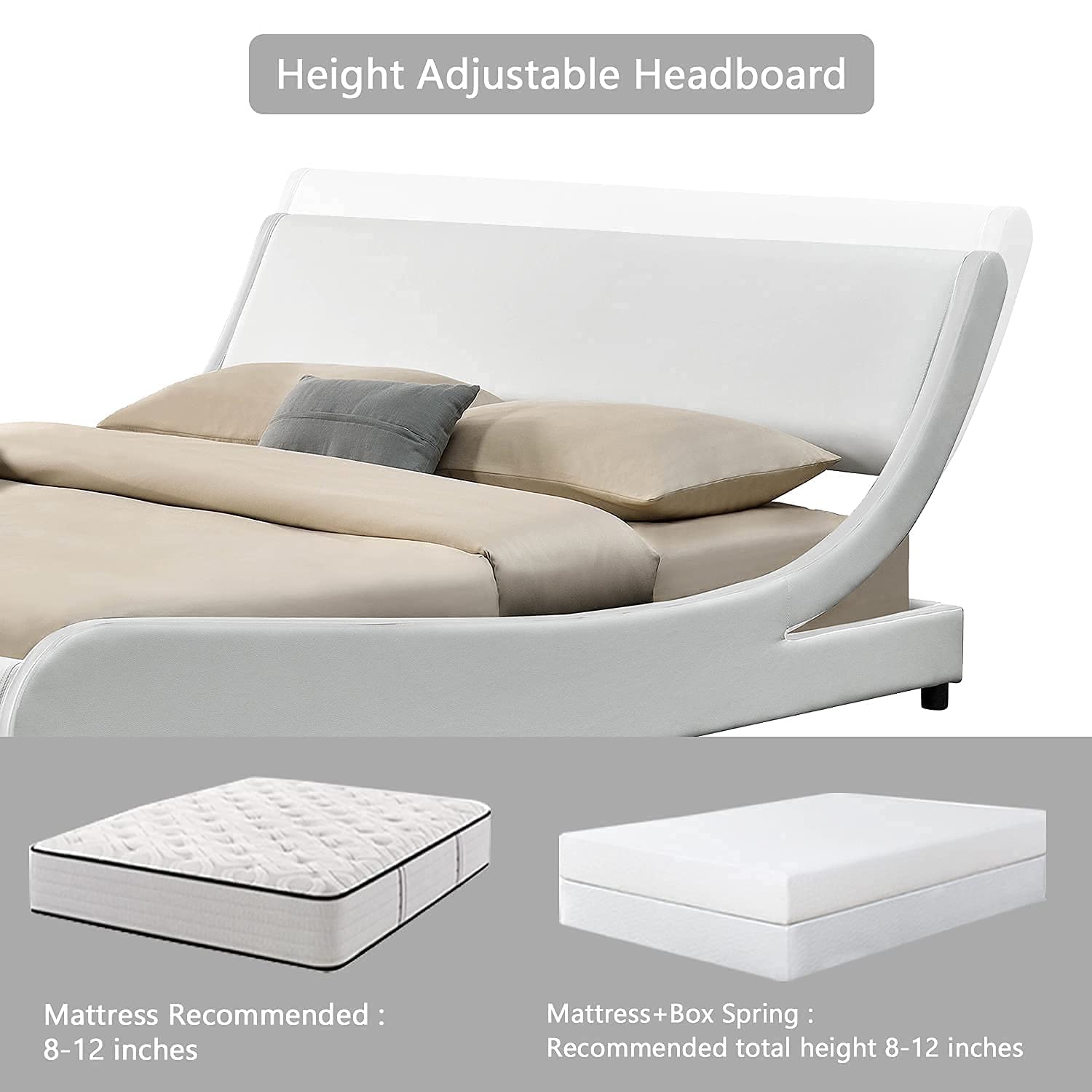 Allewie Modern Low Profile Wave Like Full Size Platform Bed Frame with