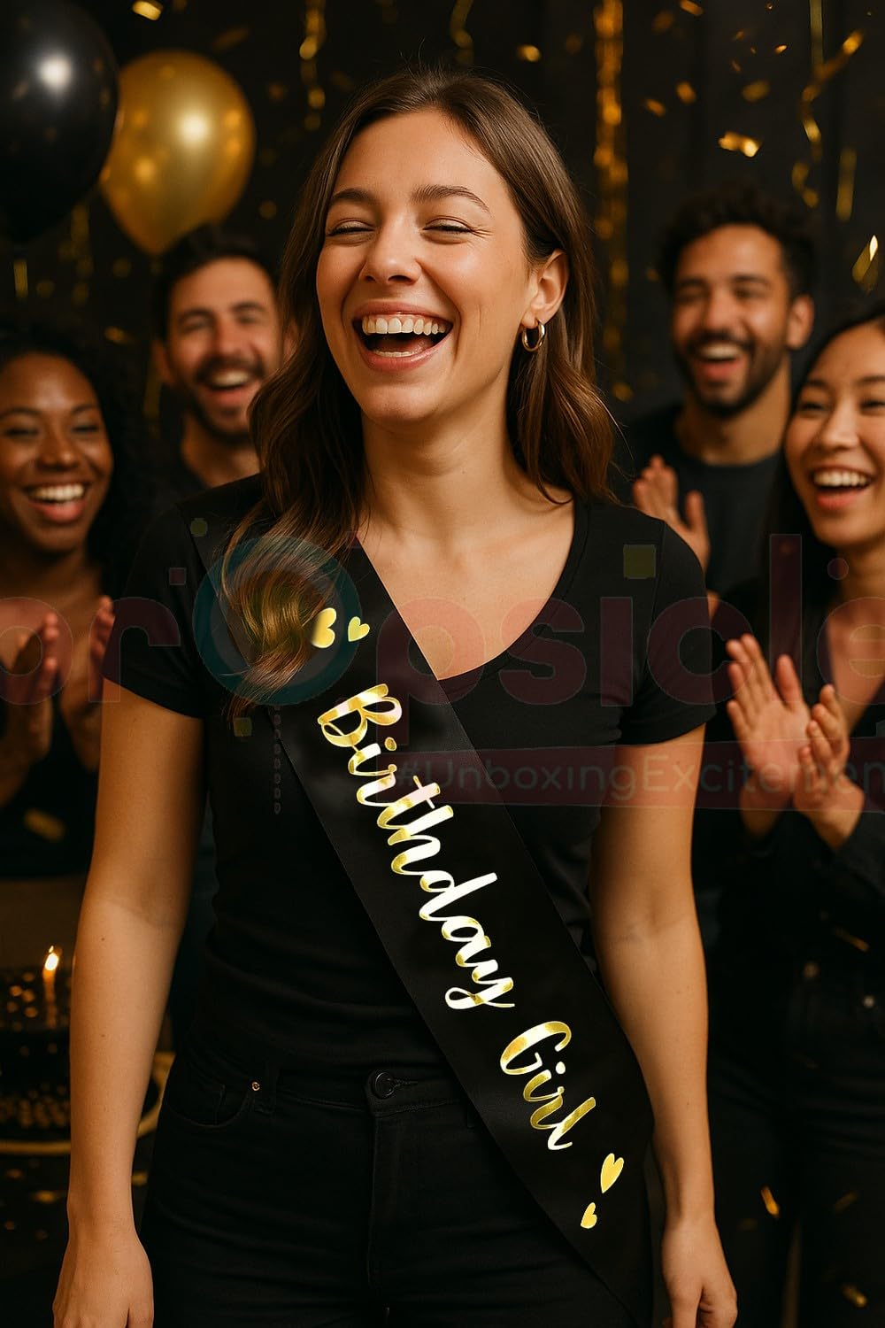 Propsicle Birthday Girl Sash - (Pack of 1) Black Satin with Gold Foil Text for Women & Teens, Black and Gold Birthday Decoration Accessory for Photos, Cake Cutting, Party Backdrop - Image 5 thumbnail