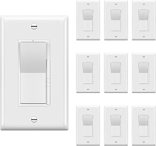 TOPGREENER Digital Dimmer Paddle Light Switch for Dimmable 300W LED/CFL Lights, Single Pole/3-Way, Modern Upgrade,LED Slide Dimmer, Wall Plate Included, UL Listed, White,10 Pack