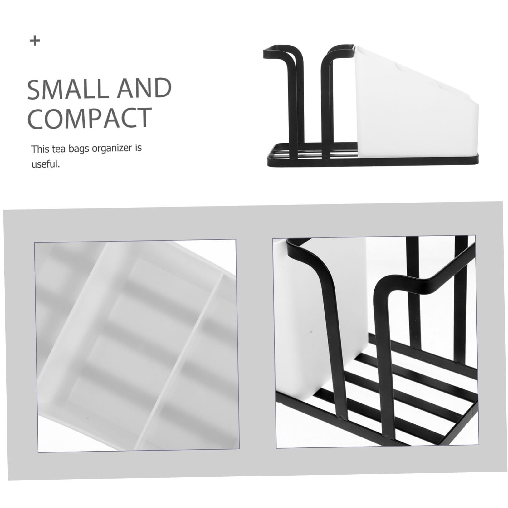 GRIRIW Tea Bag Box Cup Taker Cup Holder Coffee Station Organizer Sugar Bag Holder Coffee Bags Holder Paper Cups Organizer Loose Tea Bag Holder Cup Organizer Carbon Steel Black