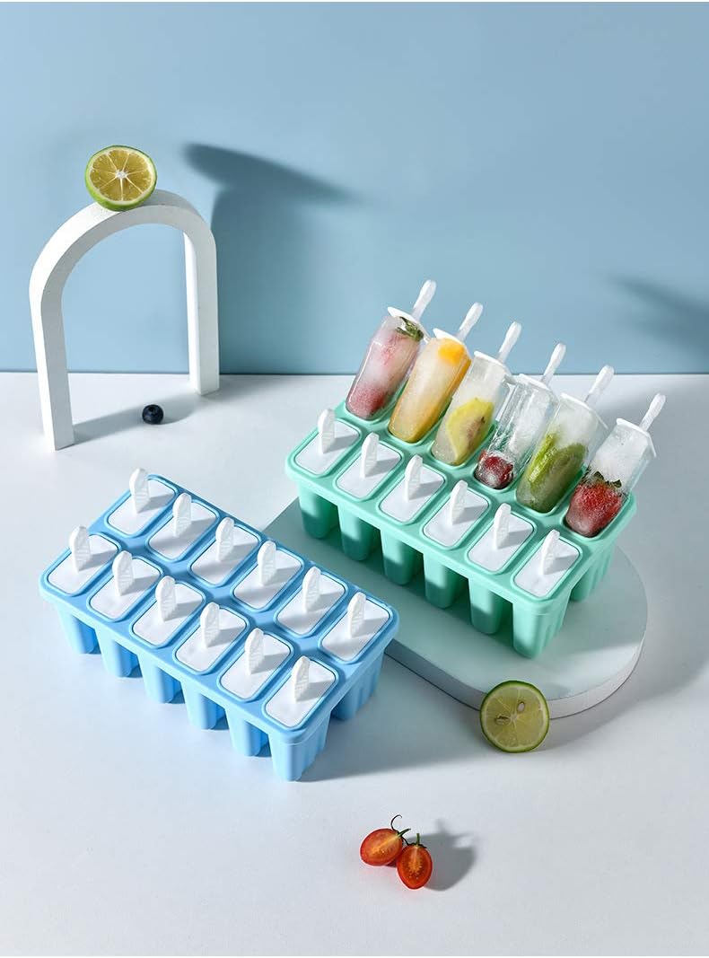 Popsicles Molds, Multi-Color Silicone Popsicle Molds, Easy Release BPA-free Popsicles Molds, Homemade Popsicles Molds, Summer DIY Homemade Ice Cream Molds, Popsicle Mold Reusable 12GROUP GREEN