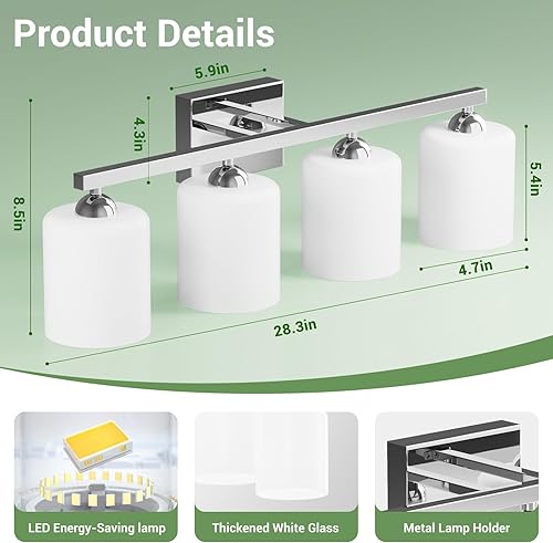 Miniatura 30 de Quntis Lámparas de baño negras de 4 luces con 5 modos de color, lámpara de tocador moderna regulable de 27 pulgadas sobre espejo, lámpara de pared