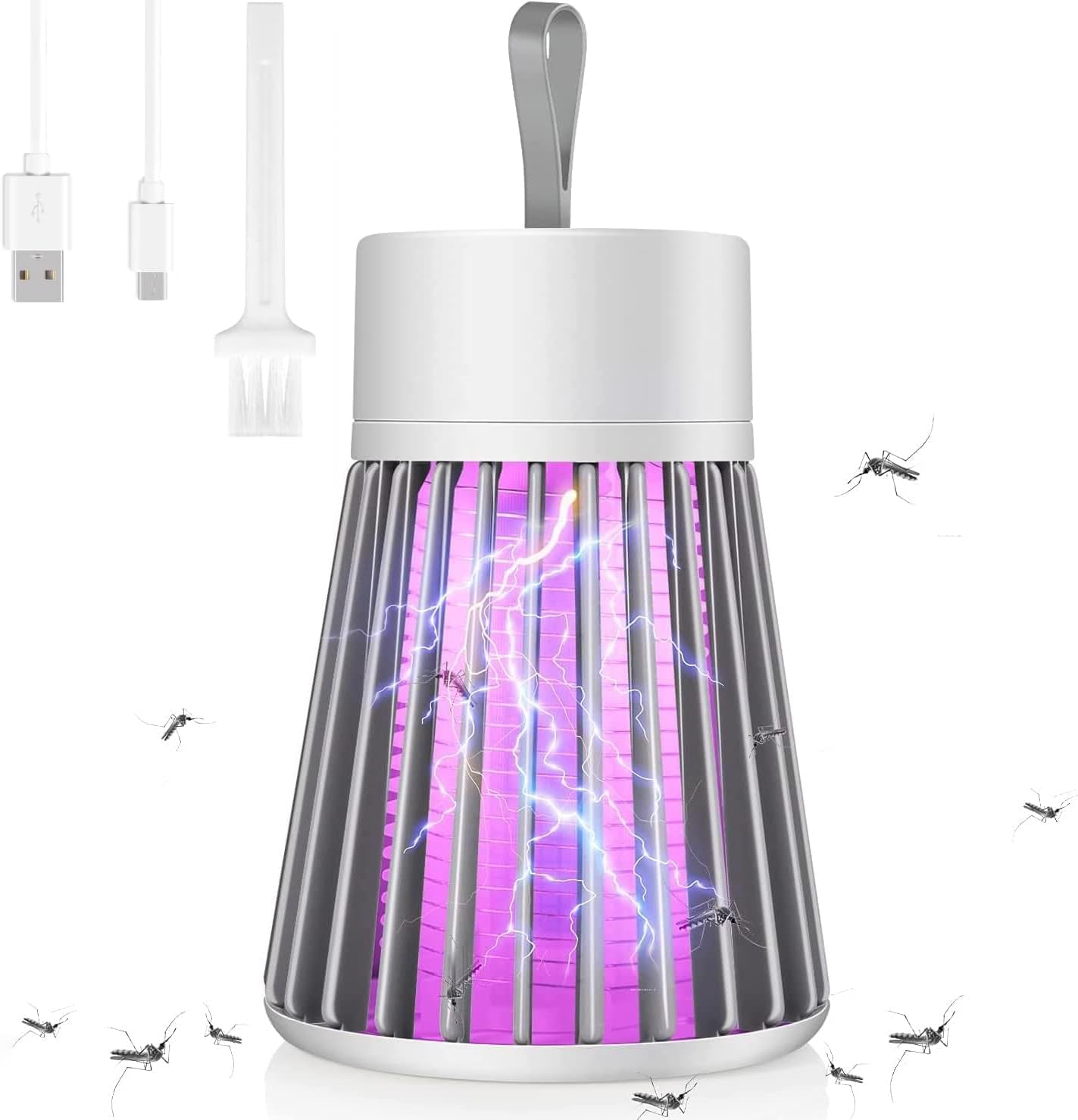 Bug Zapper Indoor Mosquito Zapper USB Mosquito Trap Fly Zapper with Small Brush, Radiationless LED Mosquito Killer for Indoor, Home, Office, Car, Patio, Gray
