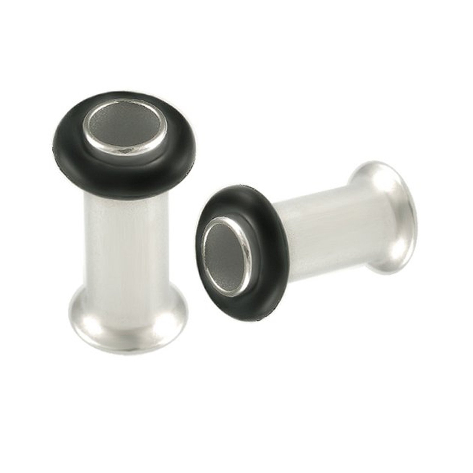 bodyjewellerySurgical Steel Single Flare Tunnels Ear Plugs black oring Ear Stretching 2Pcs