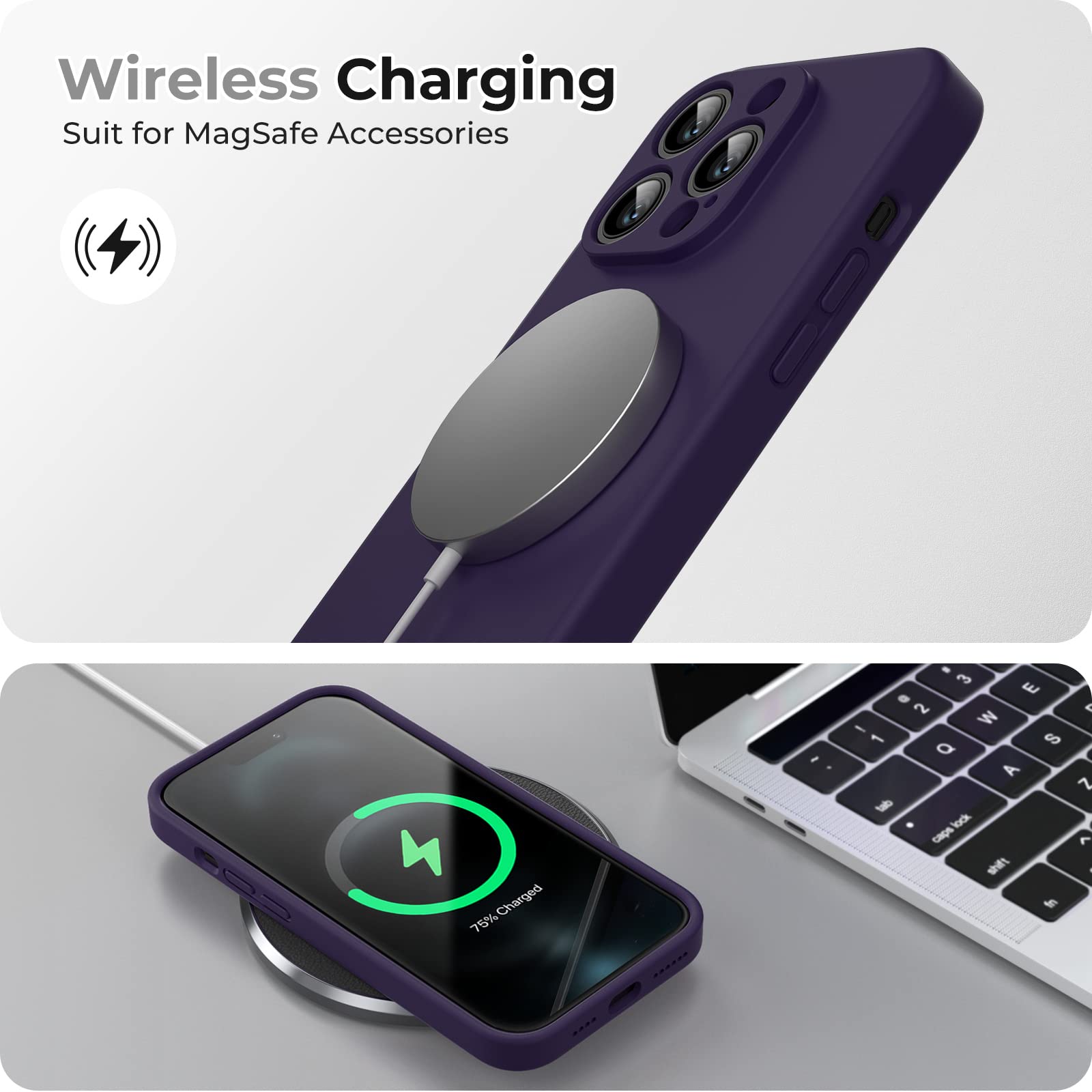 GOODVISH 3 in 1 Cover per iPhone 14 Pro Max Silicone per 6,7", con 2x Pellicola Protettiva, iPhone 14 Pro Max Custodia per Cellulare Antiurto Resistente 360° Protezione 2022, Viola Scuro