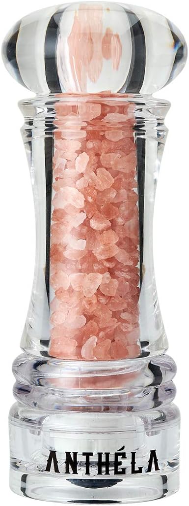 Anthela Pink Himalayan Salt Grinder, Coarse Grain Clear Salt Mill 2.3oz, Premium Organic Gourmet 100% Pure Ancient Mineral Sea Salt.Non-GMO, Kosher, Halal, Sedex Certified.