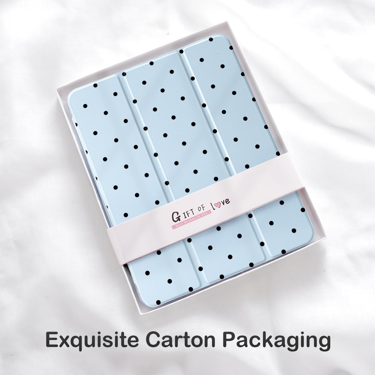 Cute Polka Dot for iPad Pro 12.9 Inch Case 5th/6th Generation 2022/2021/2020 with Pencil Holder, Auto Sleep/Wake, Blue Leather Clear Acrylic Back Cover