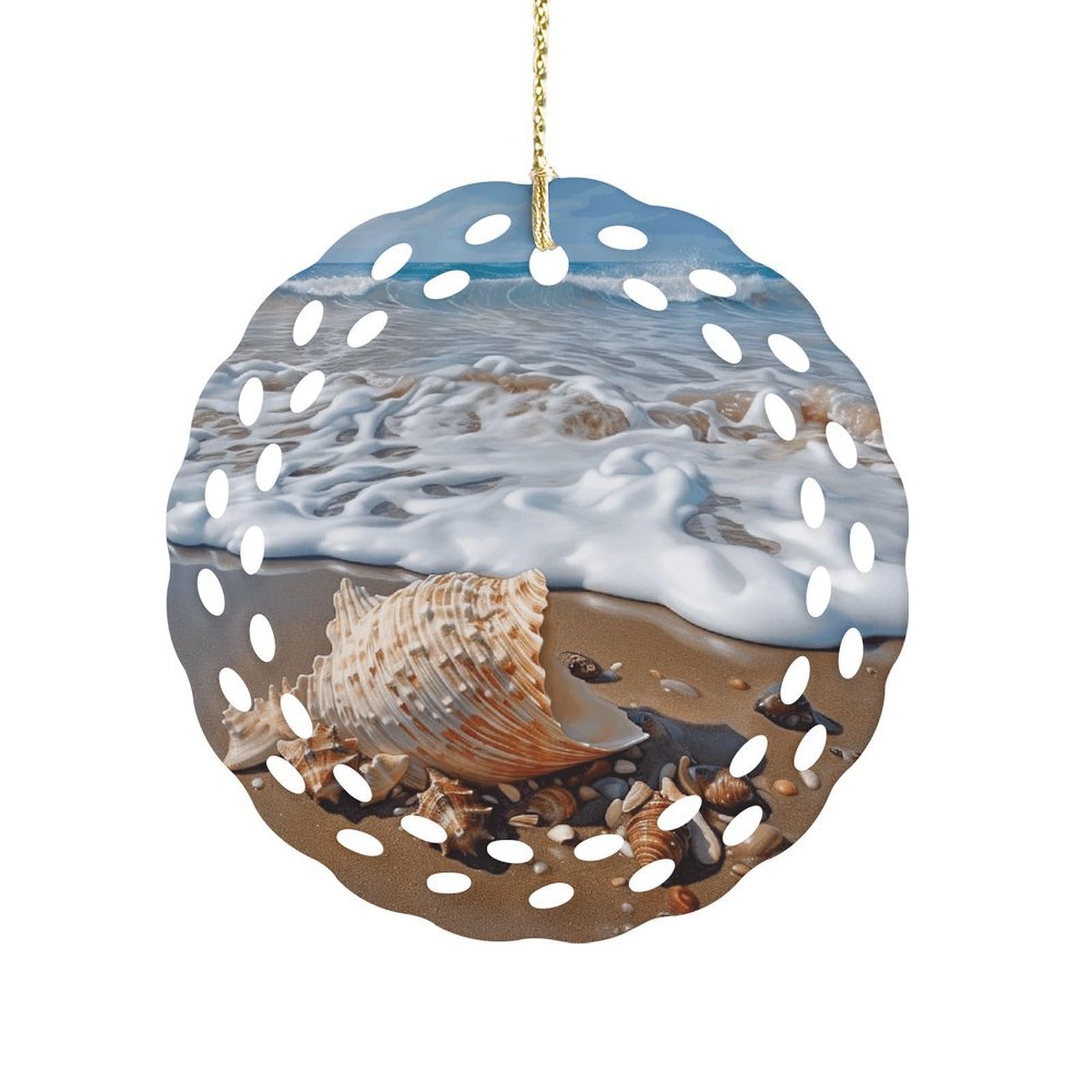 Wsoihfec Women's Style Sea And Shells Hanging Ornament 3 Inch Round,1-Pack,Xmas Decor -Two-Sided Printed,Friend Ornament Gifts For Friends Coworker Sisters