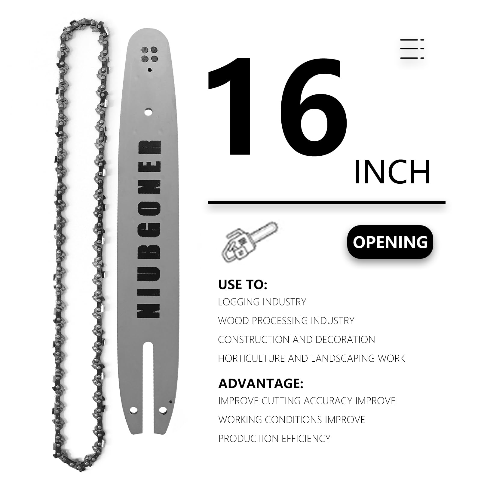 Amazon.com: NIUBGONER 16 inch Chainsaw Guide Bar and Chain 
