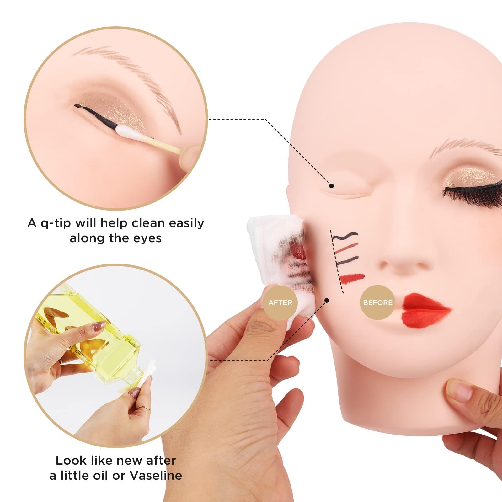 Feelhigh Lash Mannequin Head,Silicone Mannequin Head,Pro Training Mannequin Flat Head Practice,for Make Up and Lash Extention,Cosmetology Mannequin Doll Face Head 1